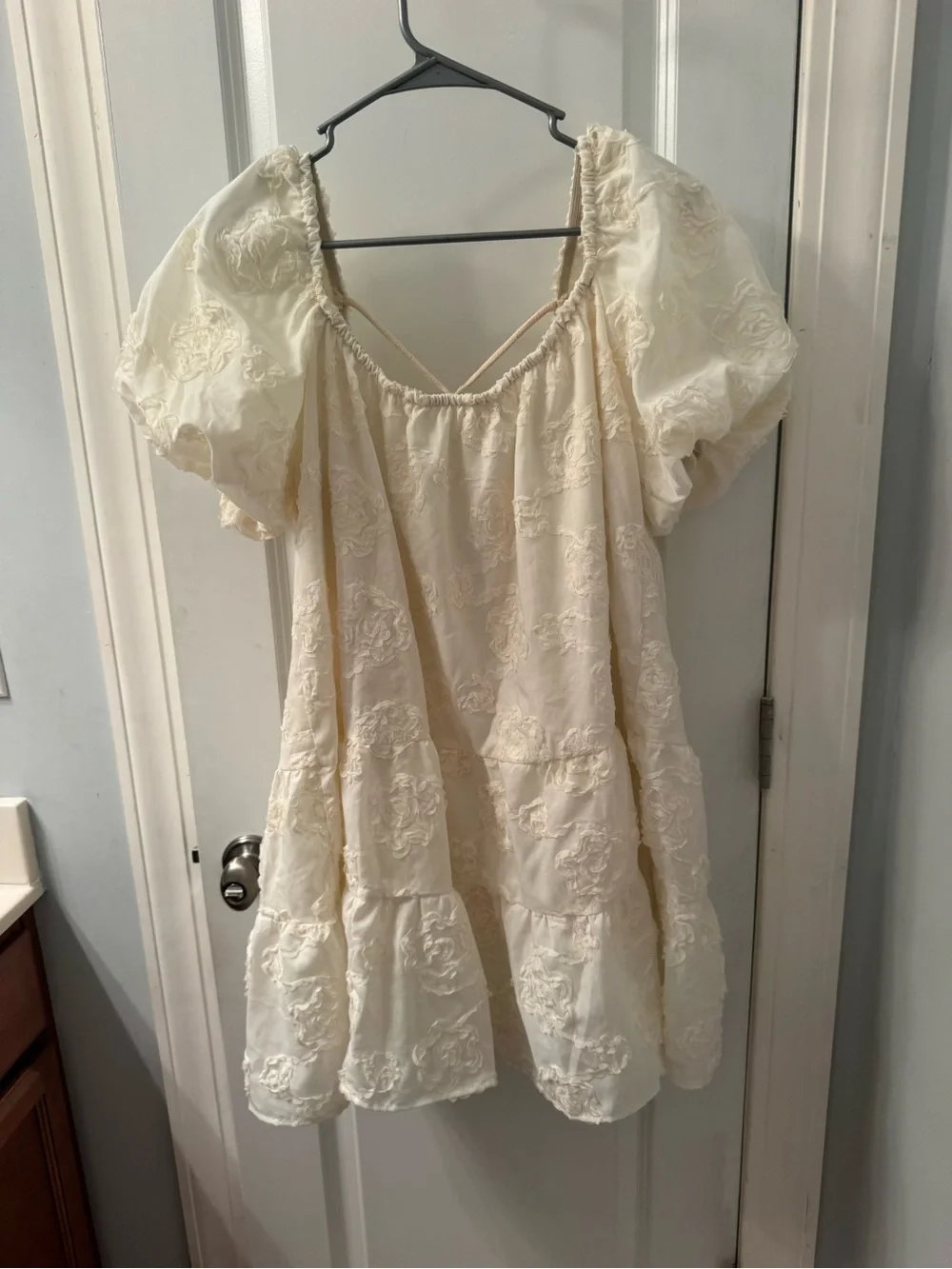 Women's Cream Embroidered Puff-Sleeve Dress - Picture 1 of 2